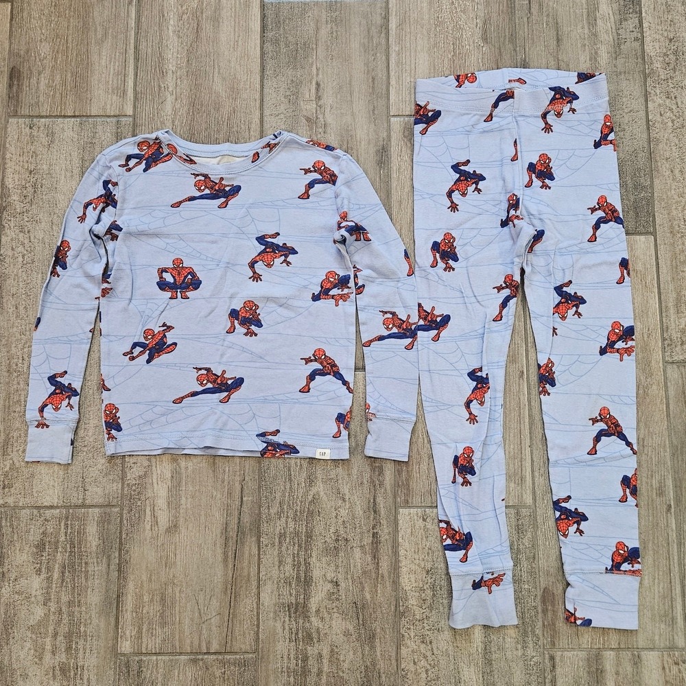 Gap Kids Marvel Spider-Man Pajama Set Blue Crystal Organic Cotton Size 10 Sleep